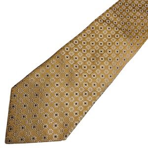 BOSS Hugo Boss Mens Silk Jacquard Yellow Floral Pattern Necktie Gold Made Italy